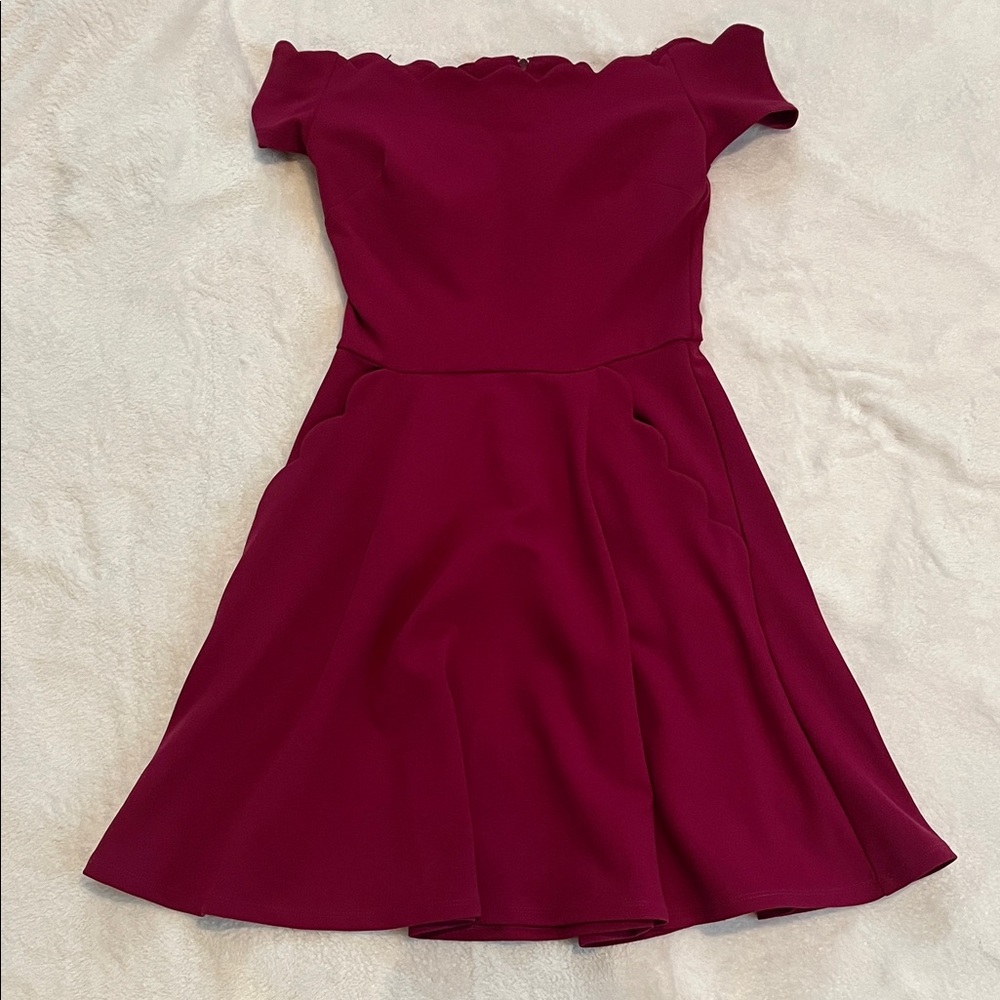 B Darlin Off-Shoulder Wine Mini Dress